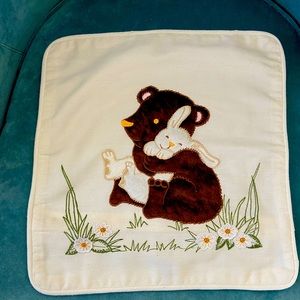 Vintage pillow cover 15 x 16 bear and bunny